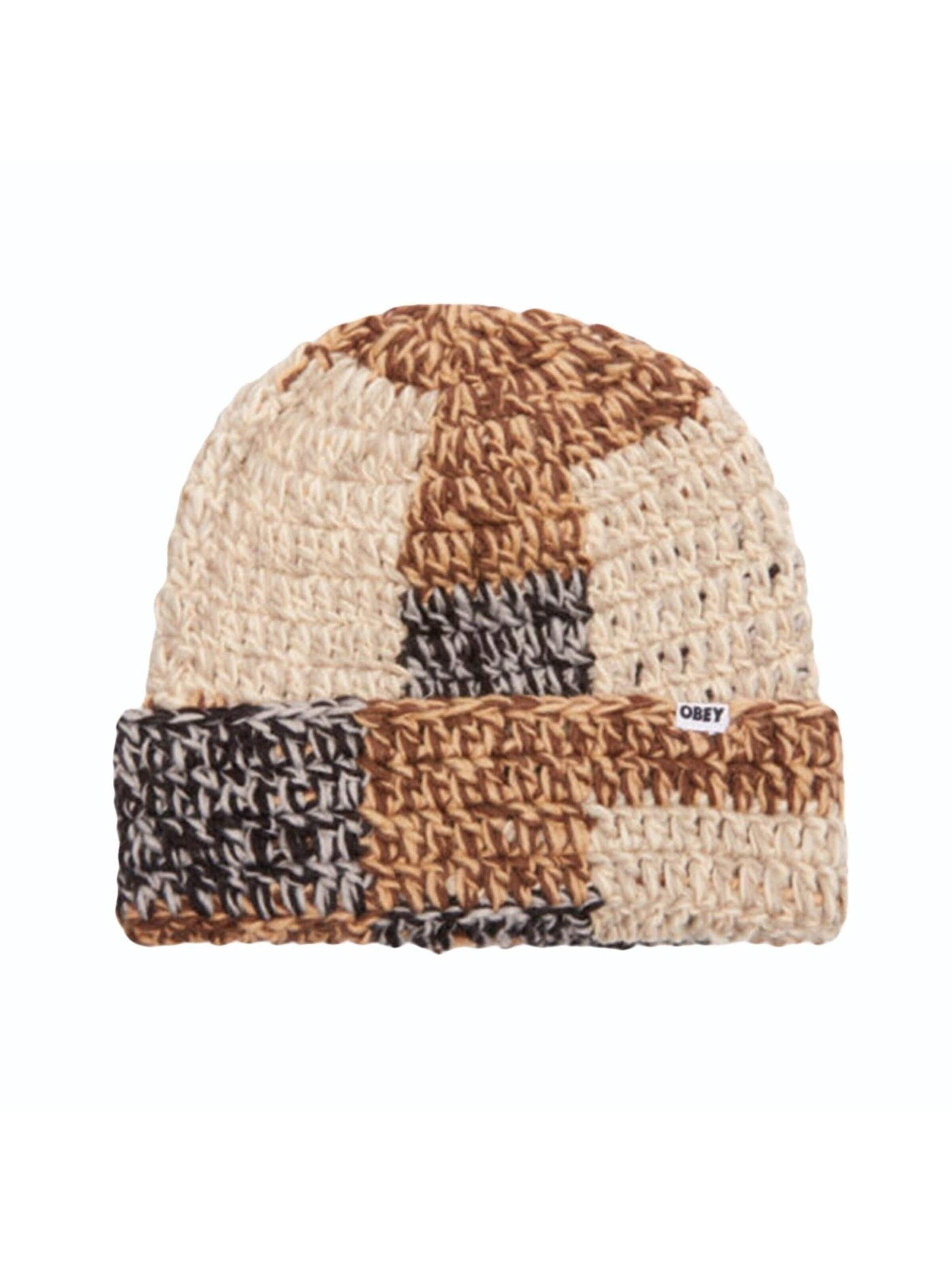Bonnet 'Patchwork Rib Beanie Brown Multi' Obey en beige : devant