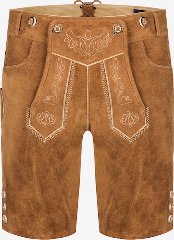 Almbock Skinny Trachtenhose 'Trachten Lederhose kurz Sepp braun' in Braun: Vorderseite