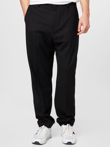 HUGO Regular Trousers with creases 'Faru224X' in Black: front