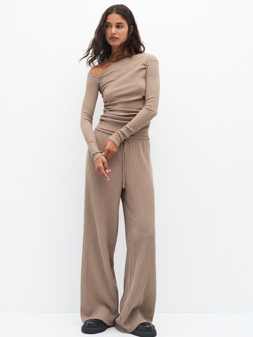 Pull&Bear Wide Leg Hose in Beige