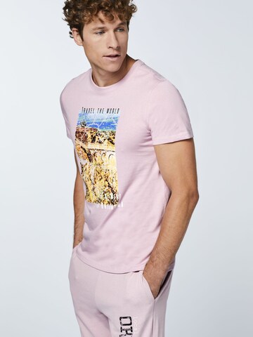 Oklahoma Jeans Shirt ' mit Travel-Print ' in Pink