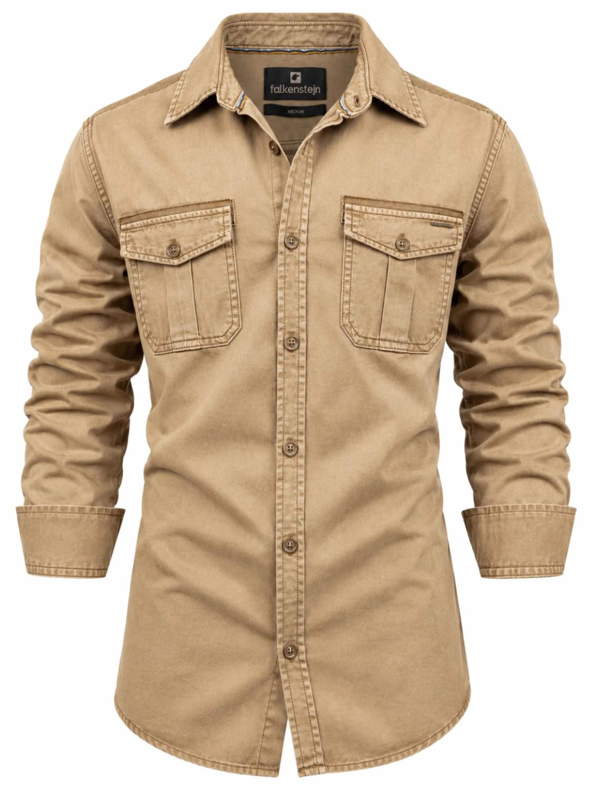 FALKENSTEJN Regular Fit Hemd 'FALKENSTEJN Riccaldo Herren-Hemd'‌‌‌‌‌ in Beige: Vorderseite