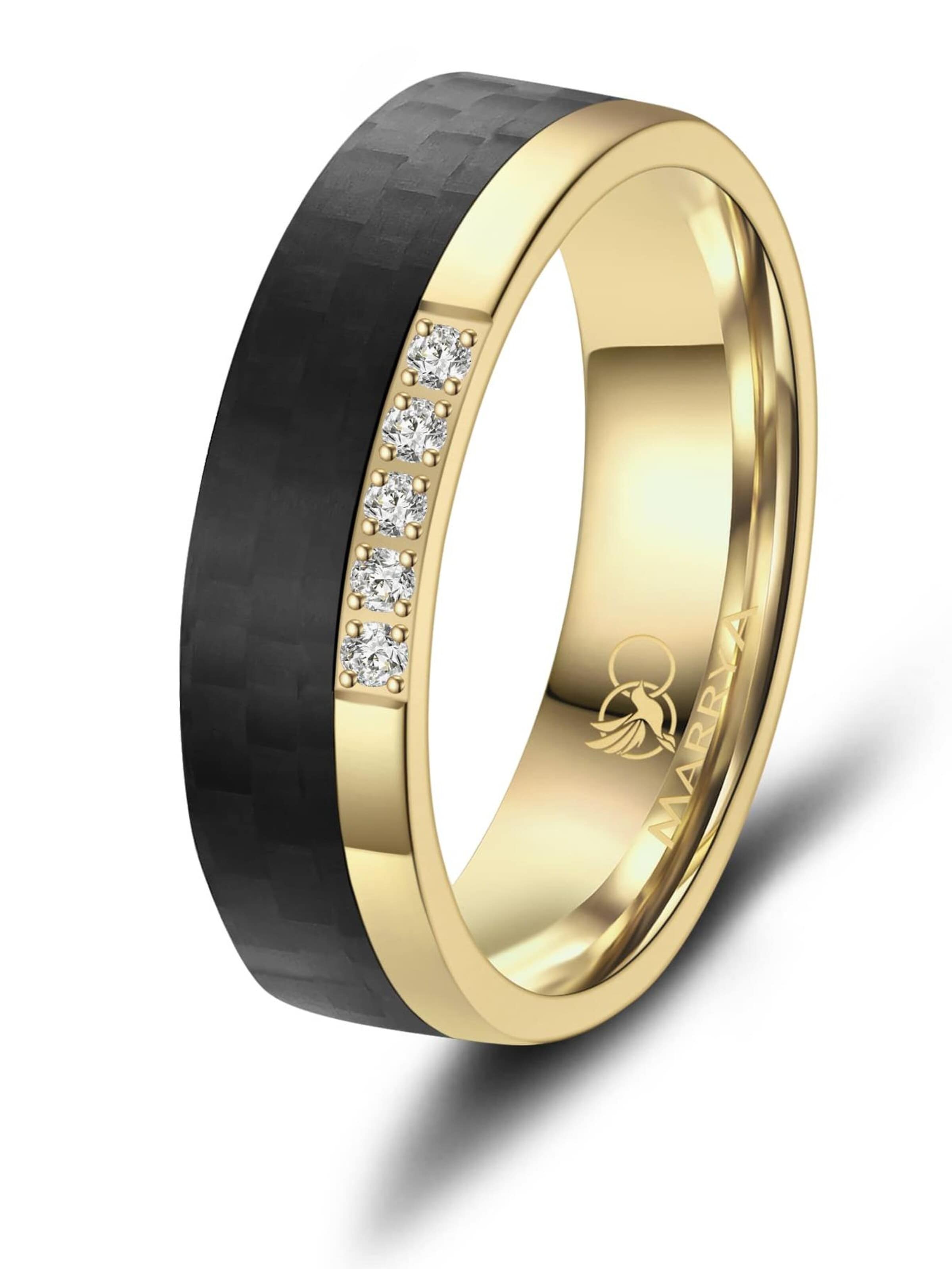 MARRYA Ring 'MARRYA ES-24 Ehering aus Edelstahl - Gold plattiert mit Carbon' i svart: framsida