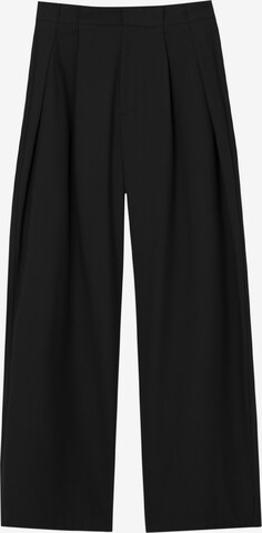 Pull&Bear Kalhoty se sklady v pase – černá: přední strana