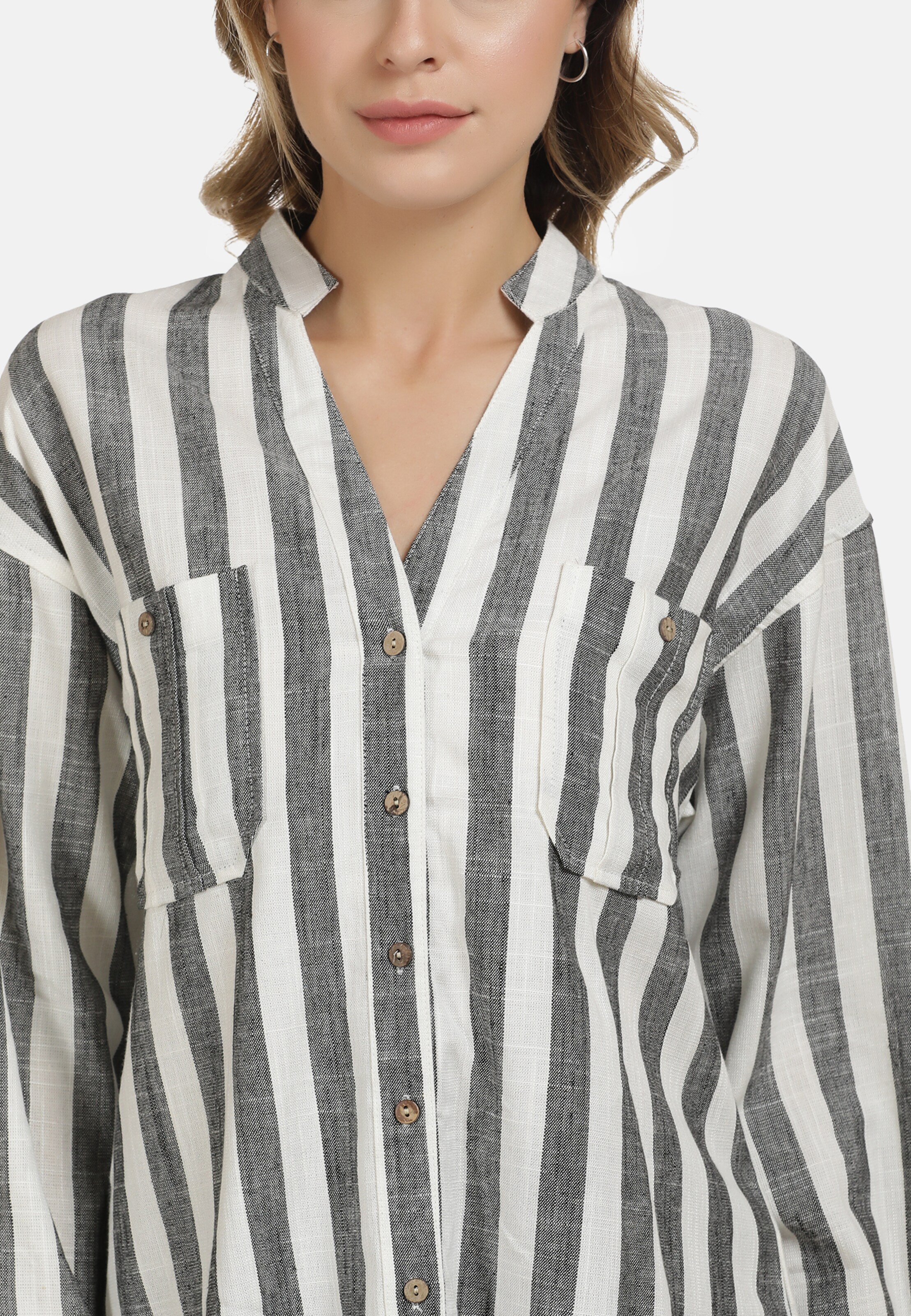 DreiMaster Vintage Bluse in Schwarzmeliert, Weiß 