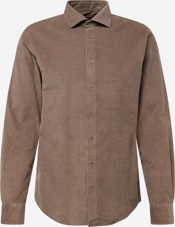 Bruun & Stengade - Ajuste estrecho Camisa 'Nicklaus' en beige: frente