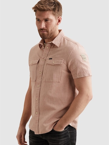 PME Legend Regular fit Overhemd 'Shirt with short sleeves in cotton/linen' in Roze