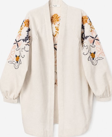 Giacca di mezza stagione 'Embroidered Linen Kimono Jacket' di Touché Privé in beige: frontale