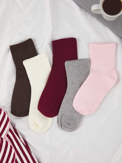 Trendyol Chaussettes en anthracite / gris chiné / rose / bordeaux / blanc, Vue avec produit