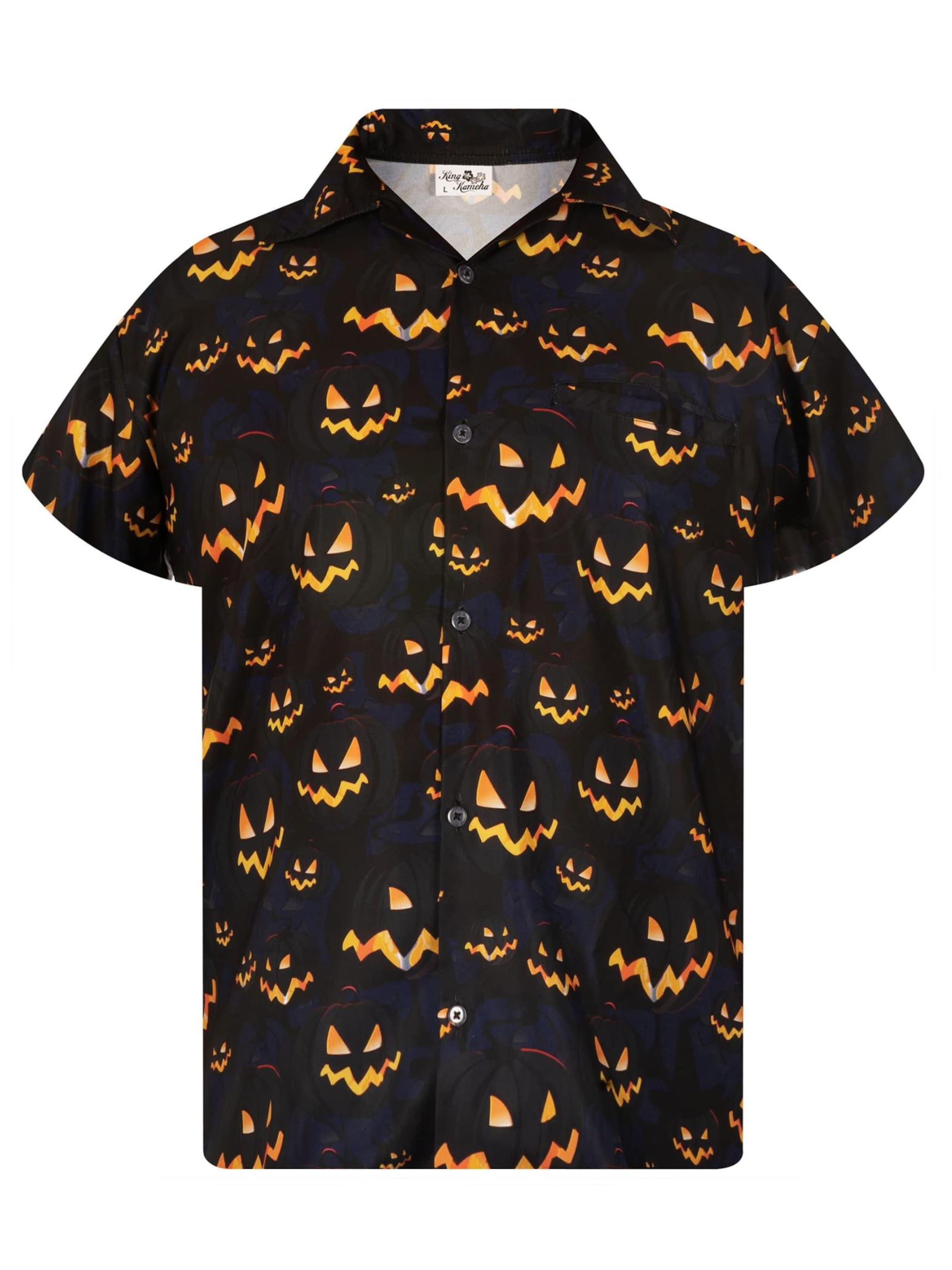 Maglietta 'Helloween Pumpkin Allover' di King Kameha in nero: frontale