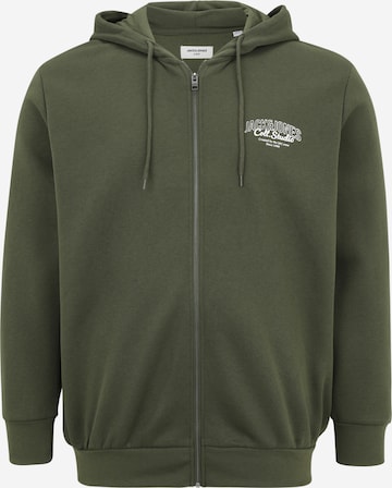 JACK & JONES Кофта на молнии 'JJMAKOTO' в Зеленый: спереди