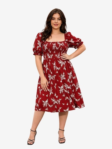 KoJooin Sukienka 'Große Größen Sommer Kleid Blumenprint Midi Puffärmel Freizeit Standkleid' w kolorze czerwony: przód
