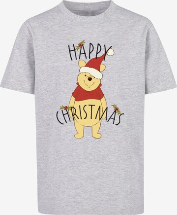 ABSOLUTE CULT Shirt 'Winnie The Pooh - Happy Christmas Holly' in Grijs: voorkant