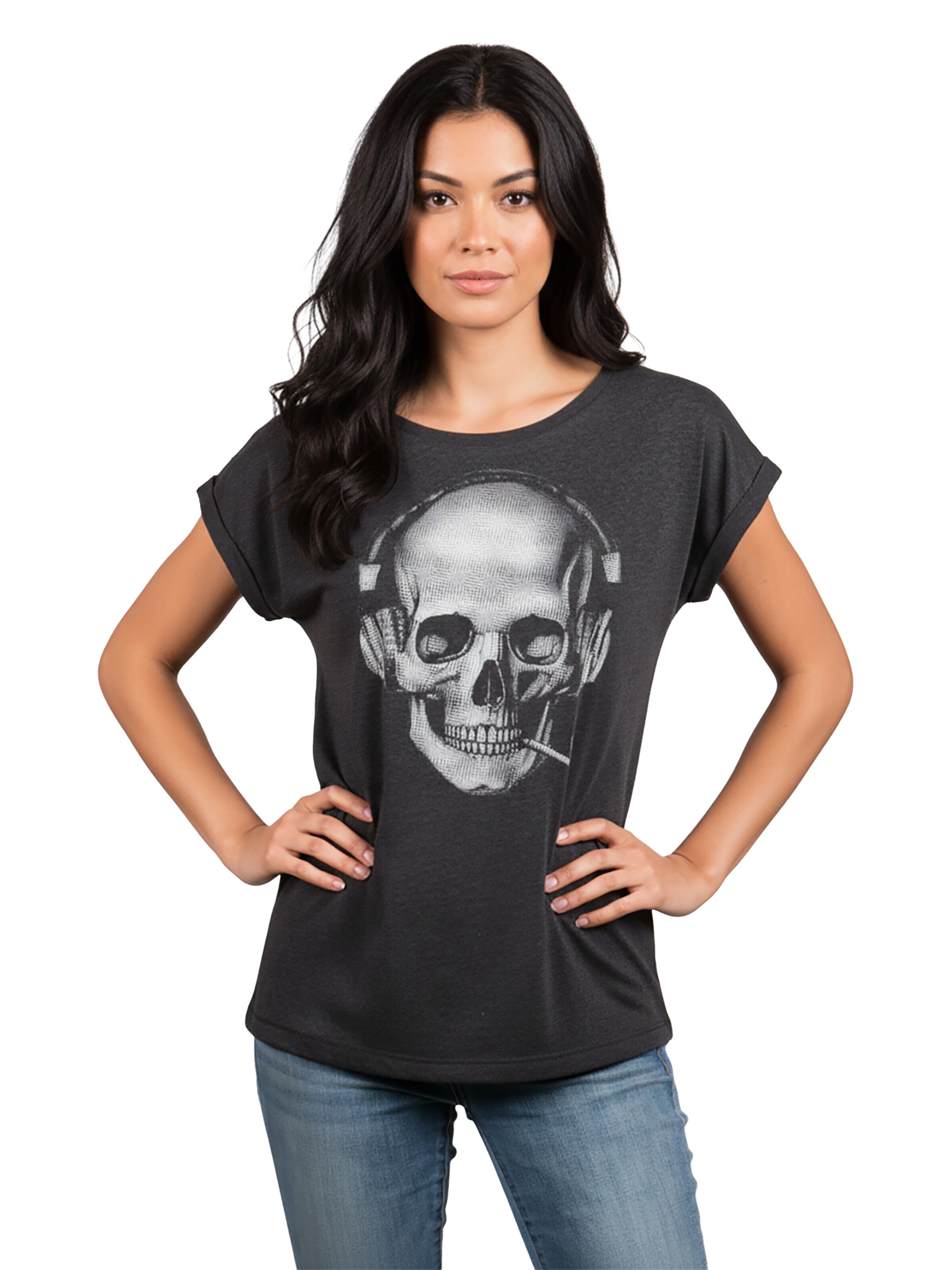 MAKAYA Shirt 'Smoking Skull' in Grey: front