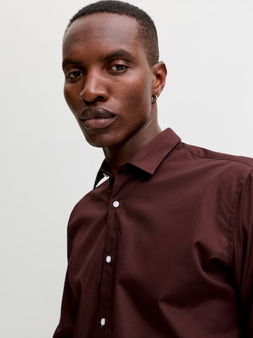 JACK & JONES Slim fit Button Up Shirt 'JJJOE' in Brown