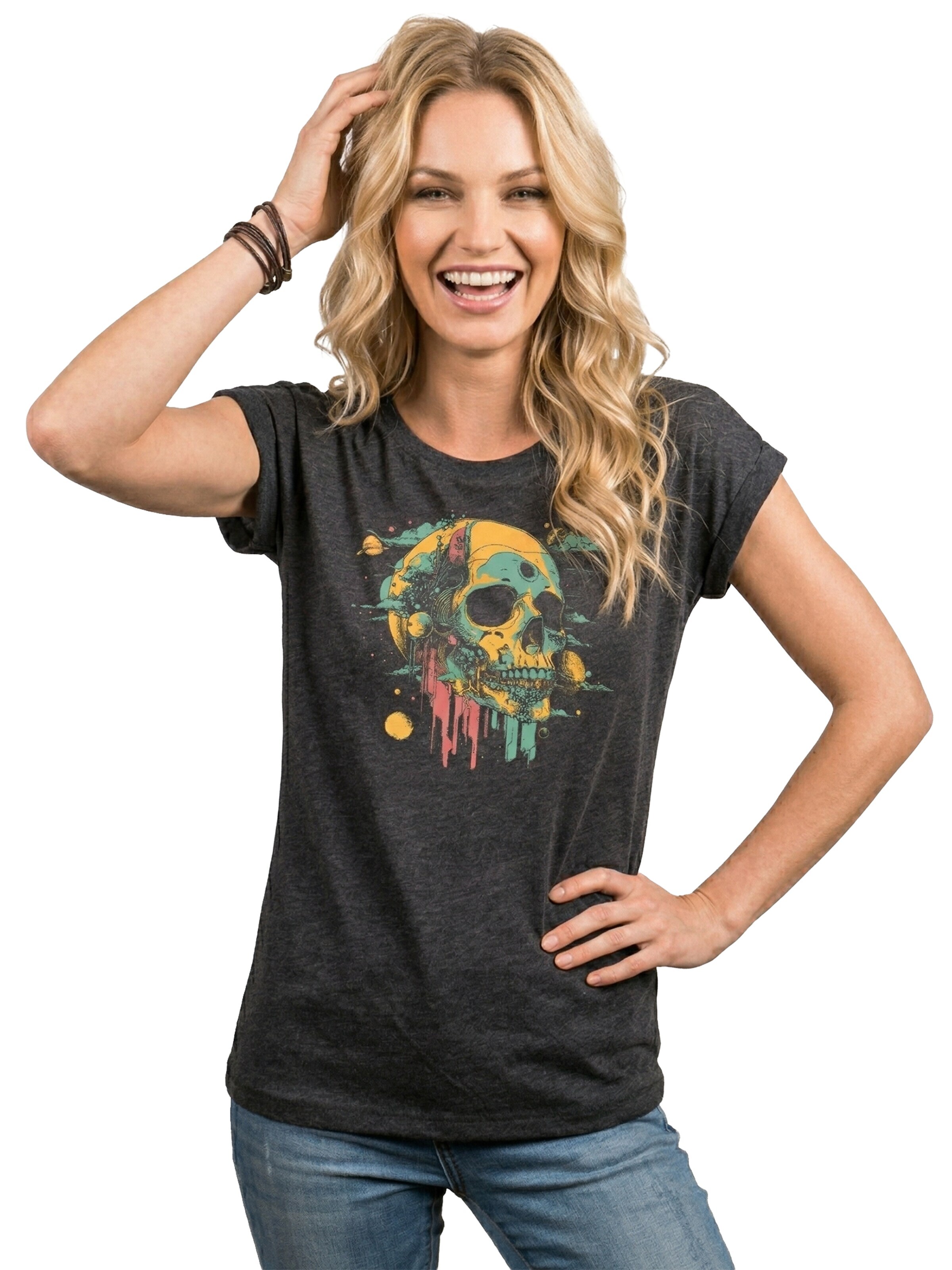 MAKAYA Shirt 'Head Shot Skull' in Grey: front