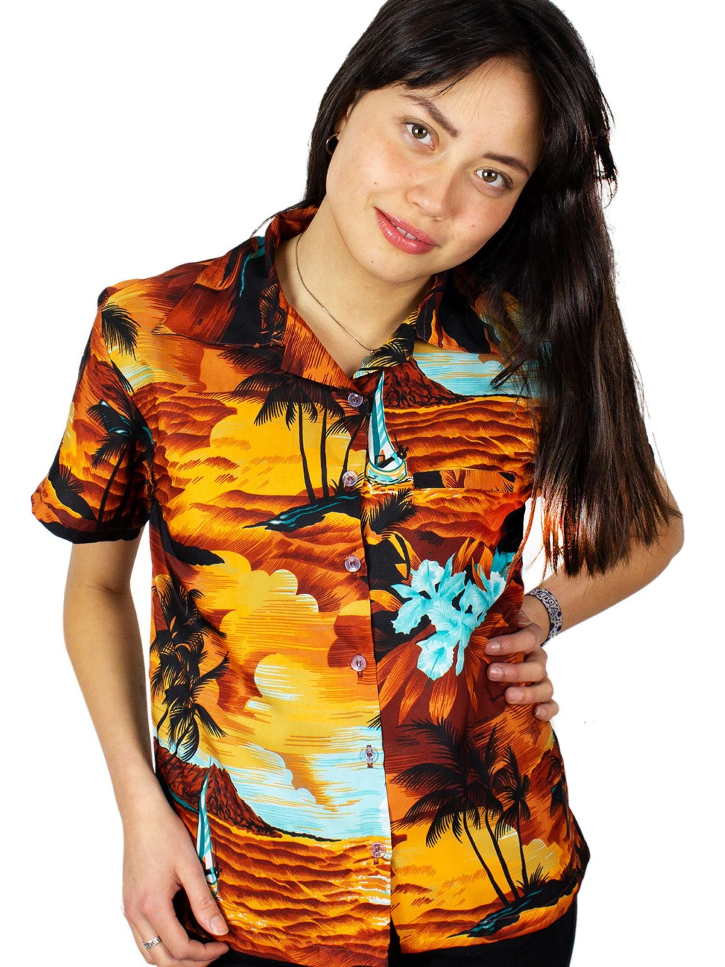 King Kameha Blouse 'Surf' in Brown: front