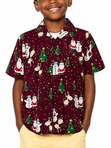 King Kameha Regular fit Button up shirt 'Christmas Buddies' in Red