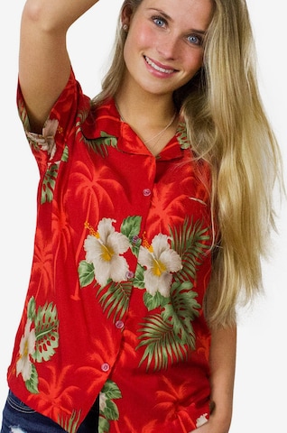 King Kameha Bluse 'Small Flower' in Rot: Vorderseite
