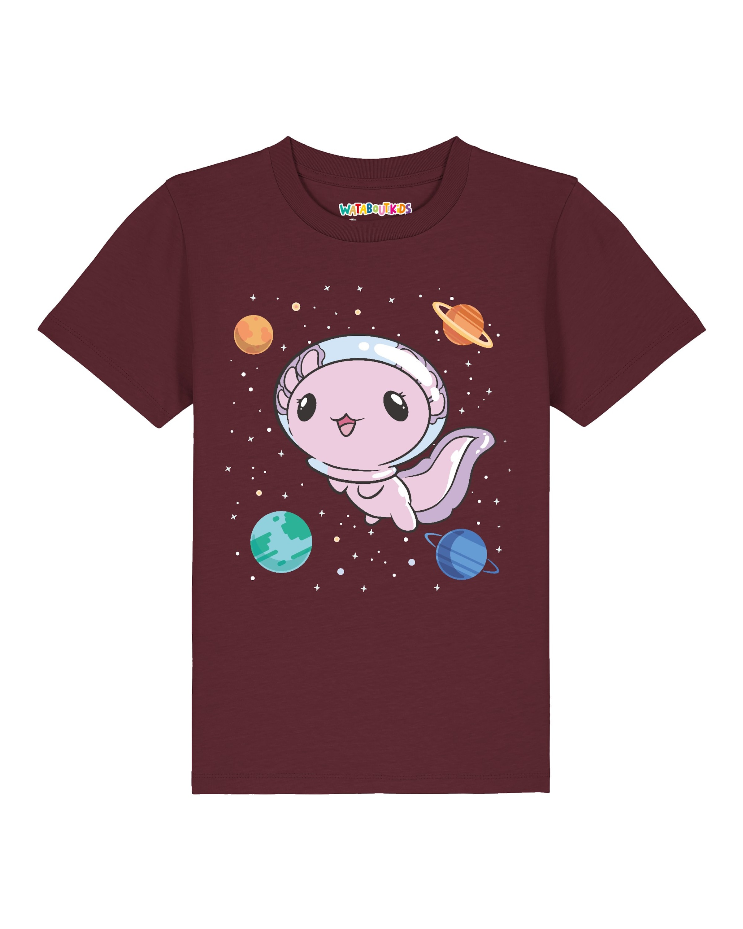 watabout.kids T-Shirt 'Axolotl in space' in Rot: Vorderseite