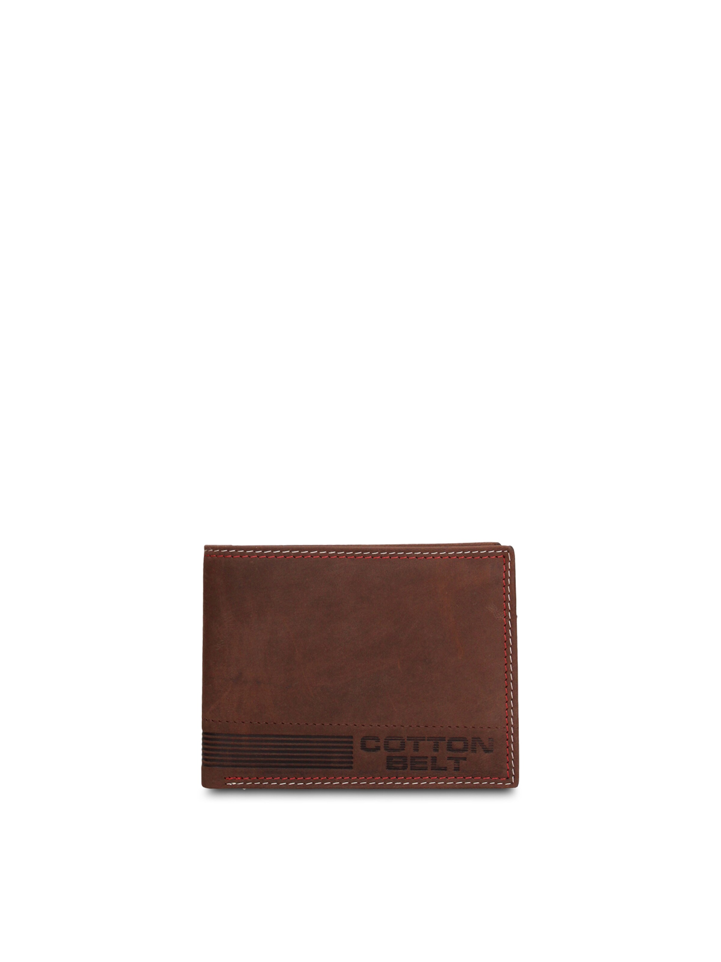Portamonete 'Portafoglio Uomo Vera Pelle con Cuciture Rosse - Slim Design 12,5x9,5 cm' di cotton belt in marrone: frontale