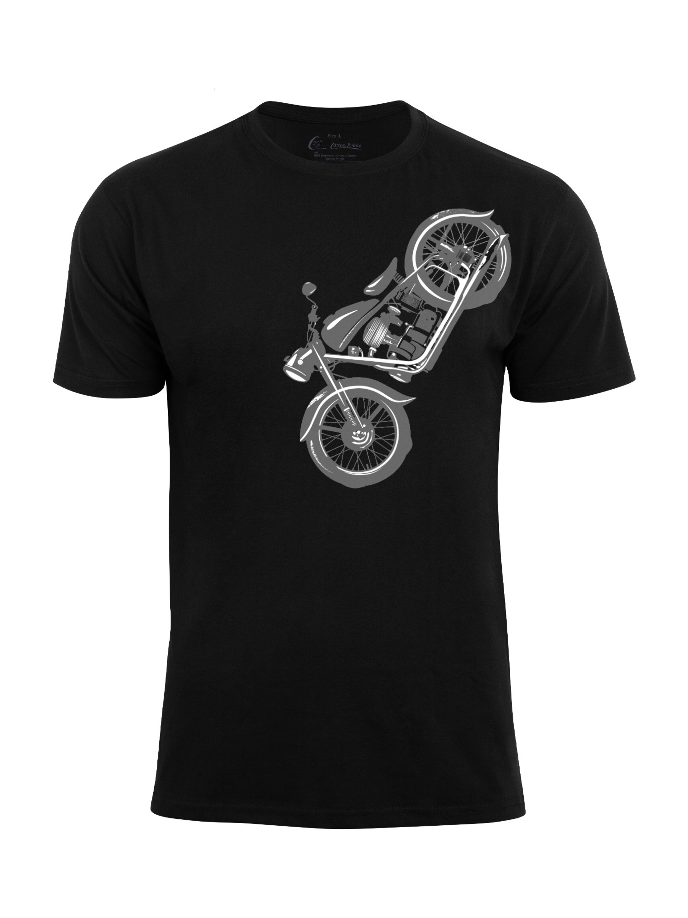 Cotton Prime - Camisa 'Vintage Motorcycle' em preto: frente