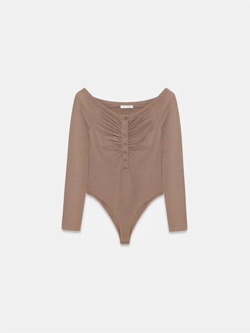 Dilvin Shirt Bodysuit in Beige: front