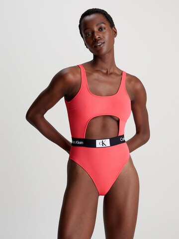 Calvin Klein Swimwear Bralette Swimsuit in Orange: front