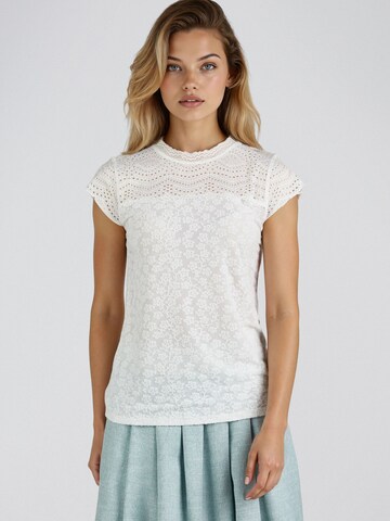 SPIETH & WENSKY Trachtenbluse 'elena', abgeteilte Verzierungen im Stoff in Weiß: Vorderseite