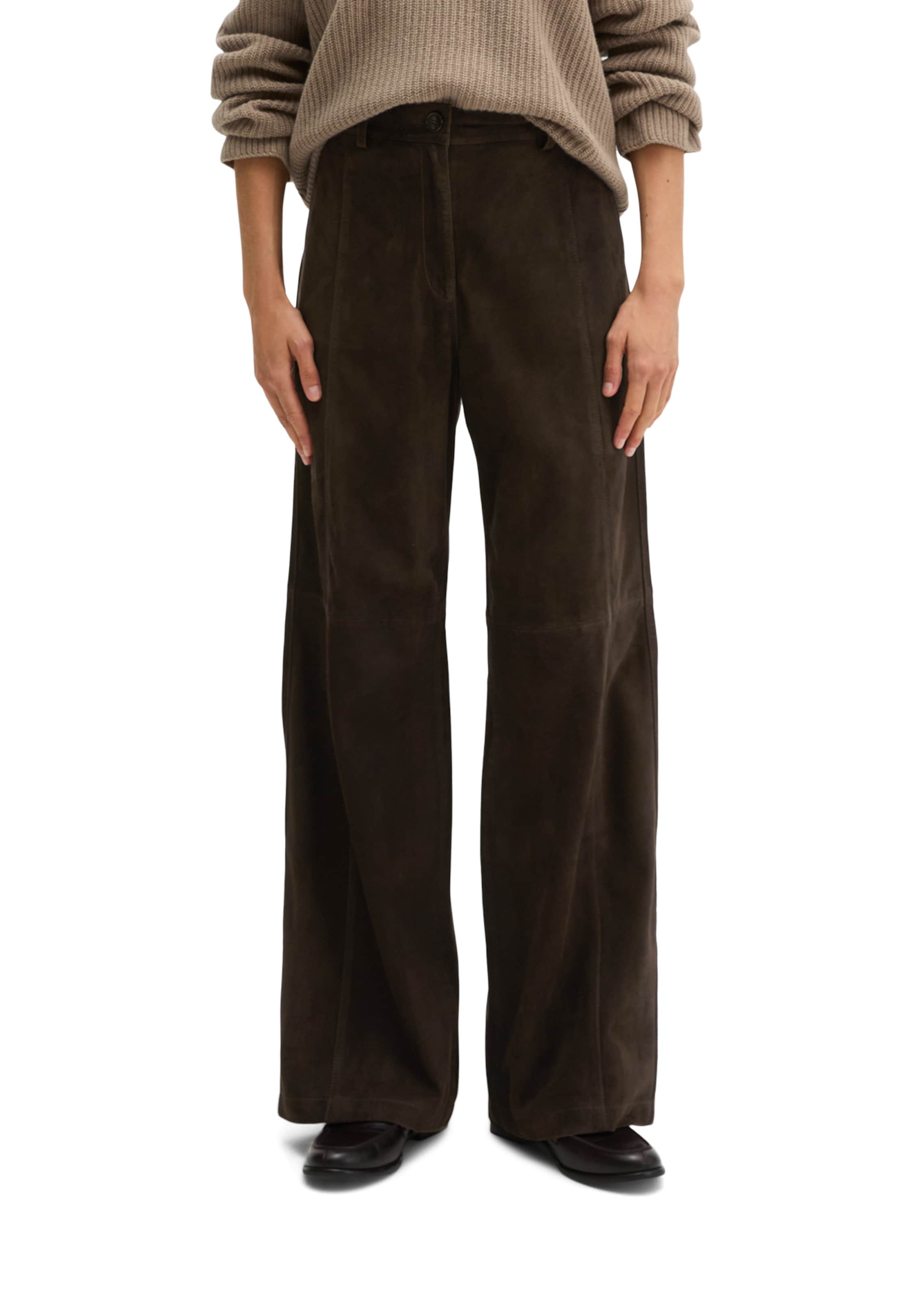 Marc O'Polo Wide leg Broek in Bruin: voorkant