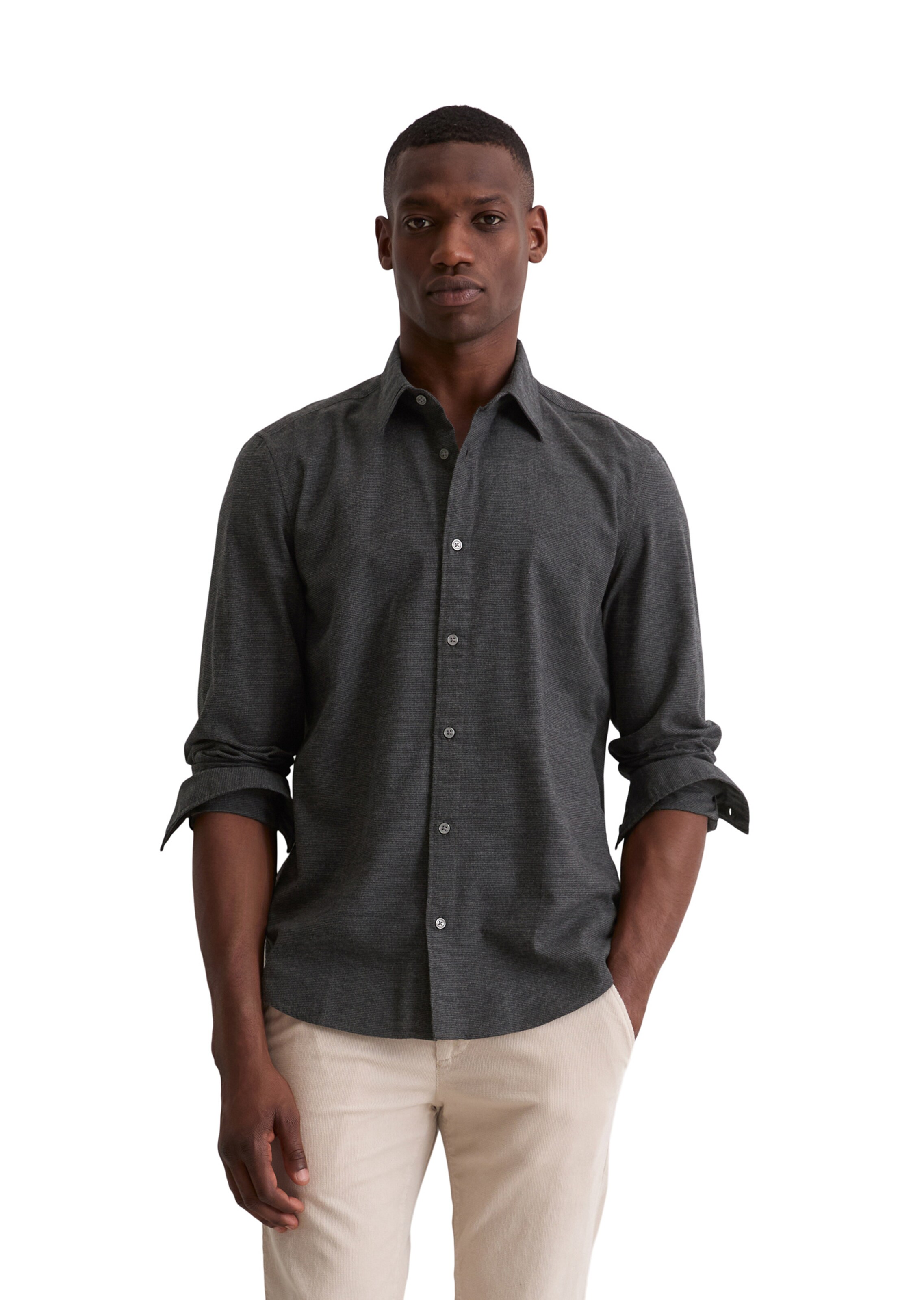 Marc O'Polo Regular fit Button Up Shirt in Black: front