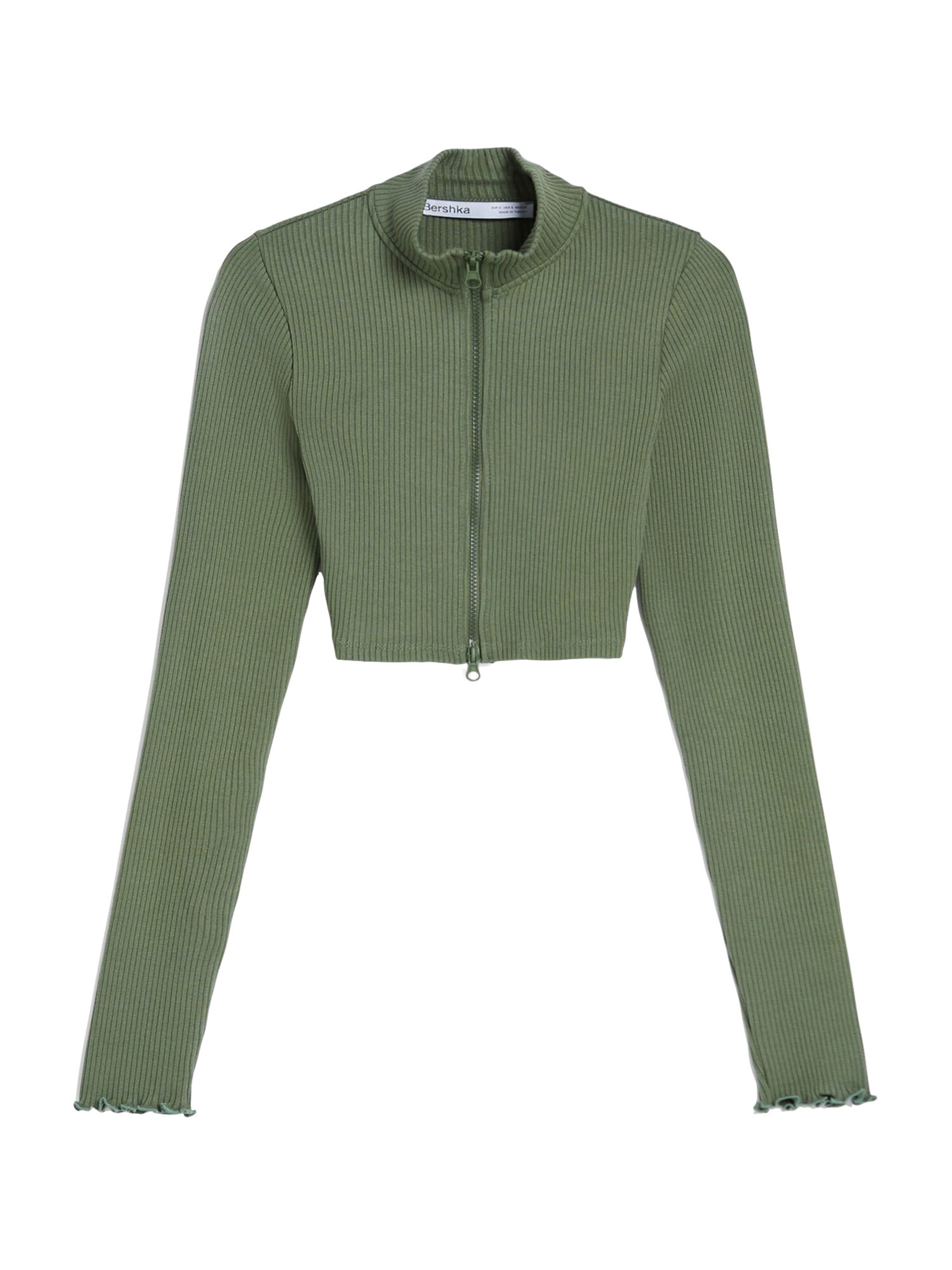 Bershka ribbed cardigan with zip sale