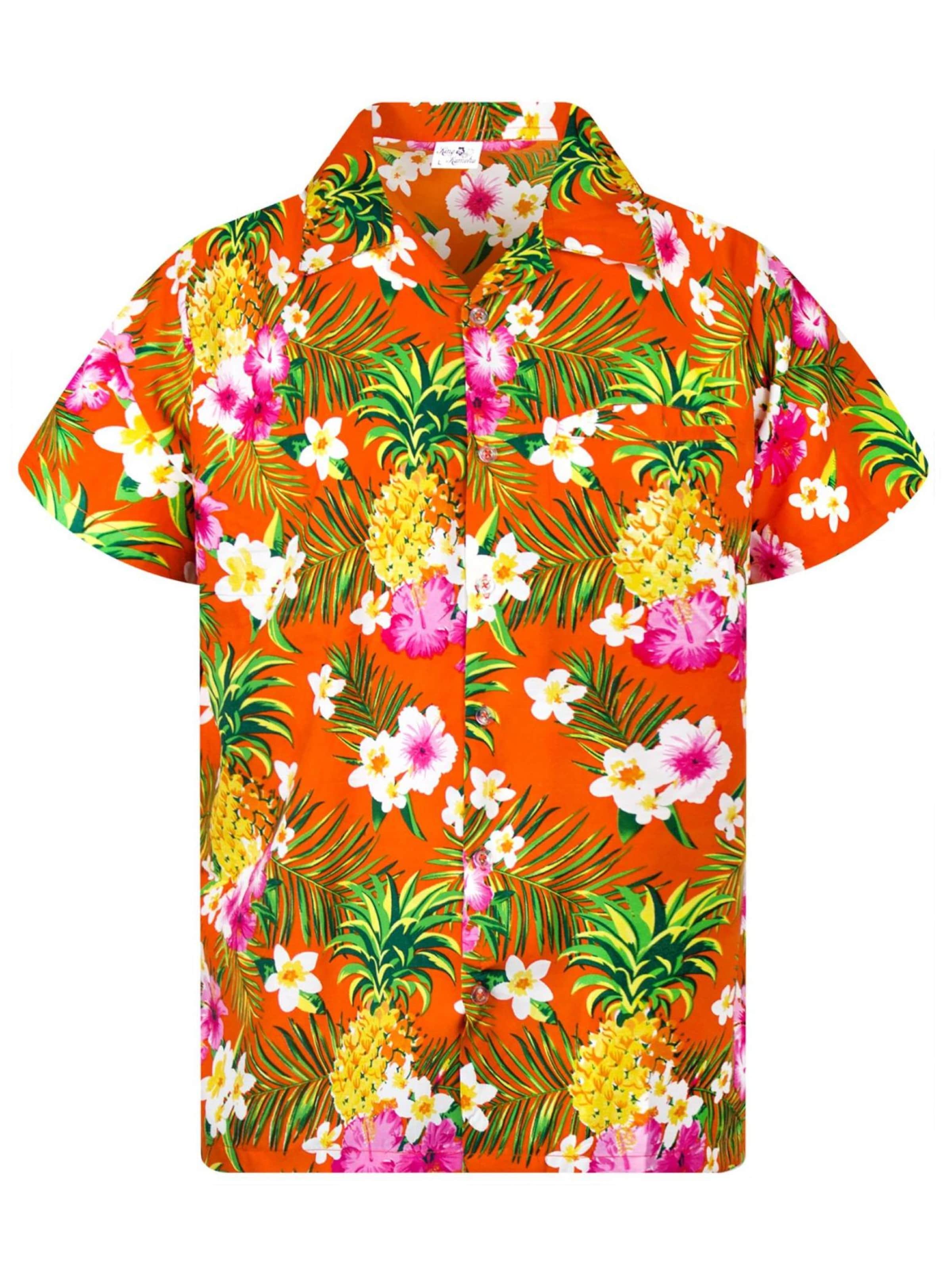King Kameha Shirt 'Pineapple Flowers'‌‌ in Orange: Vorderseite