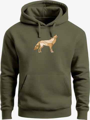 Neverless Sweatshirt 'Polygon Wolf Gelb' in Grün: Vorderseite