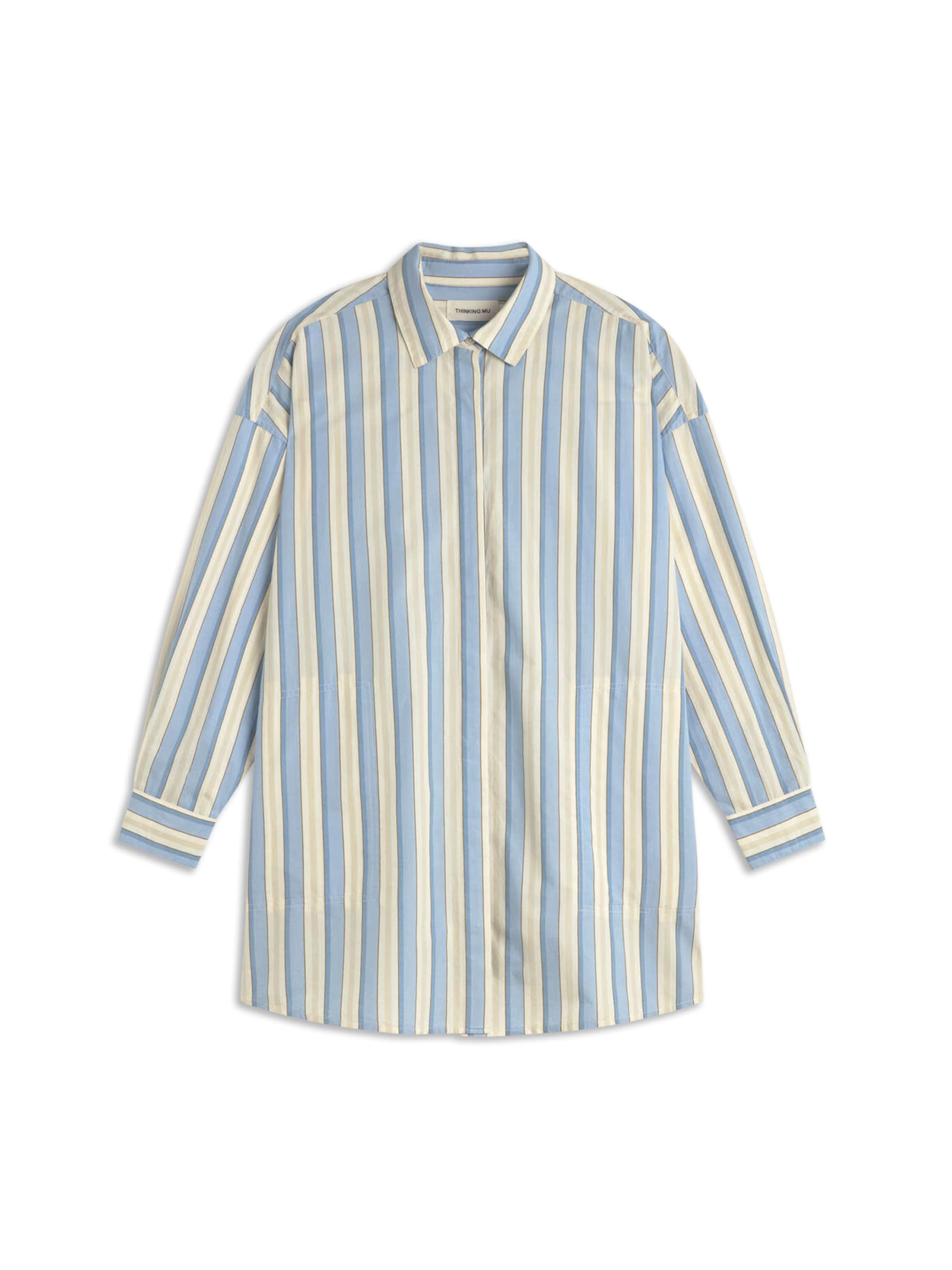 Thinking MU - Vestido camisero ' AUREL ' en azul: frente