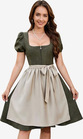 KoJooin Dirndl 'Damen Zweiteiliges Oktoberfest-Set Kunstleder-Optik Kleid mit verstellbarer Schürze Dirndl-Kleid' w kolorze zielony: przód