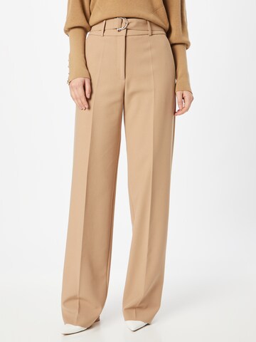 HUGO Regular Trousers with creases 'Huglia' in Beige: front