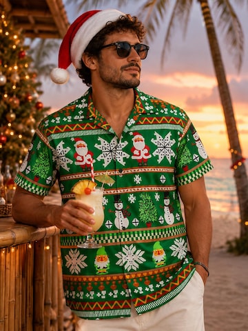 King Kameha - Ajuste regular Camisa 'Christmas Rows' en verde