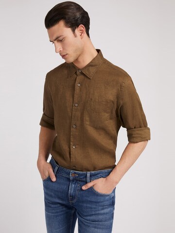GUESS Slim fit Button Up Shirt in Brown: front