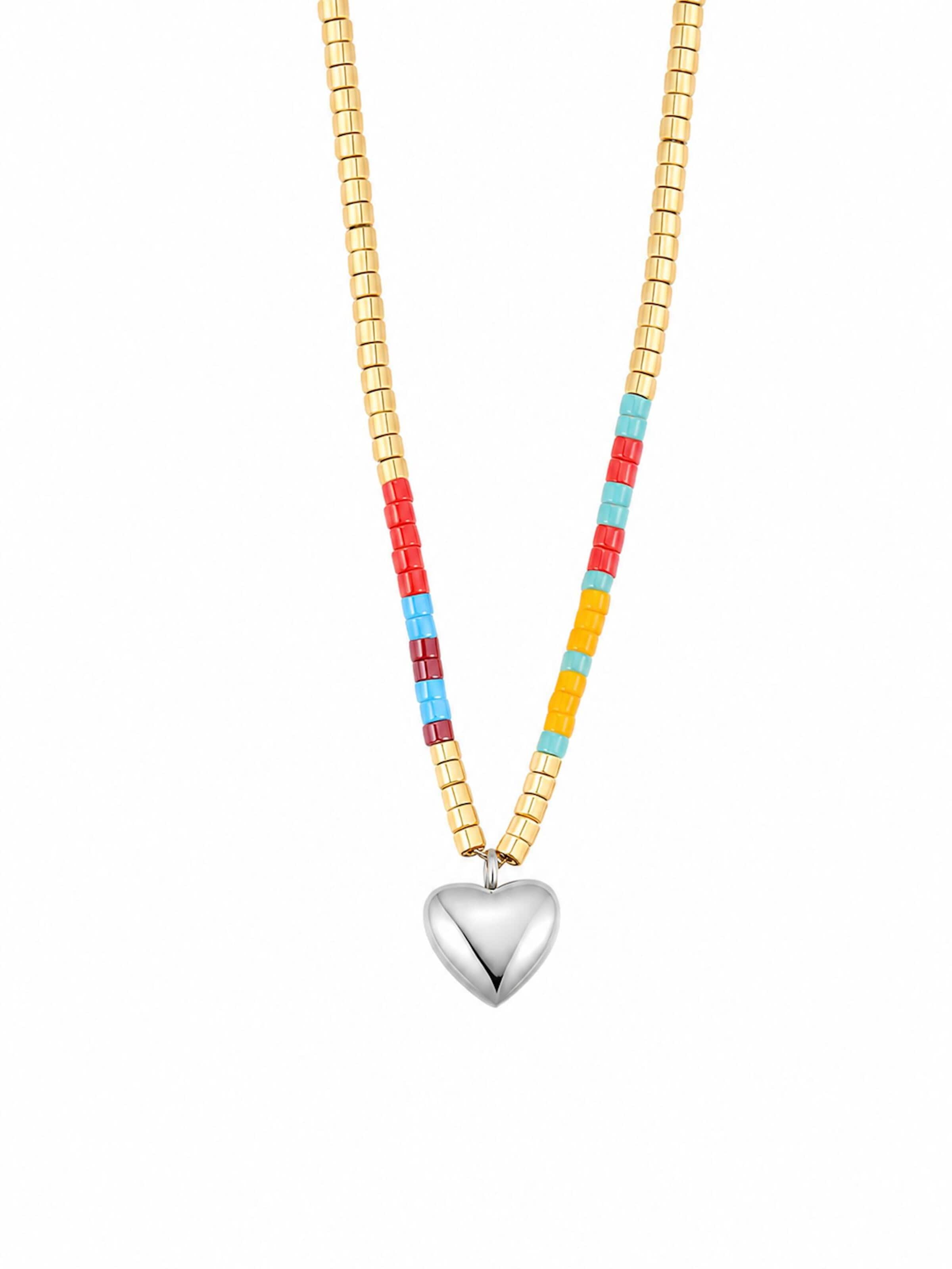 Hey Happiness - Cadena 'Summer Bead Heart' en plata