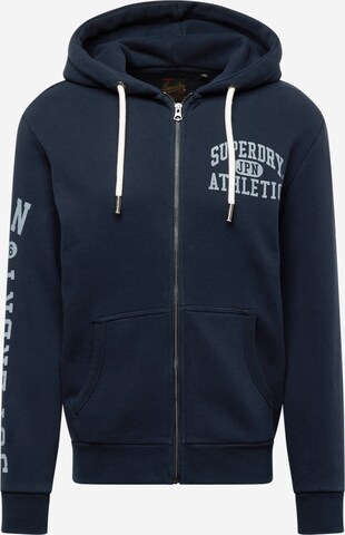 Superdry Zip-Up Hoodie 'Athletic' in Blue: front