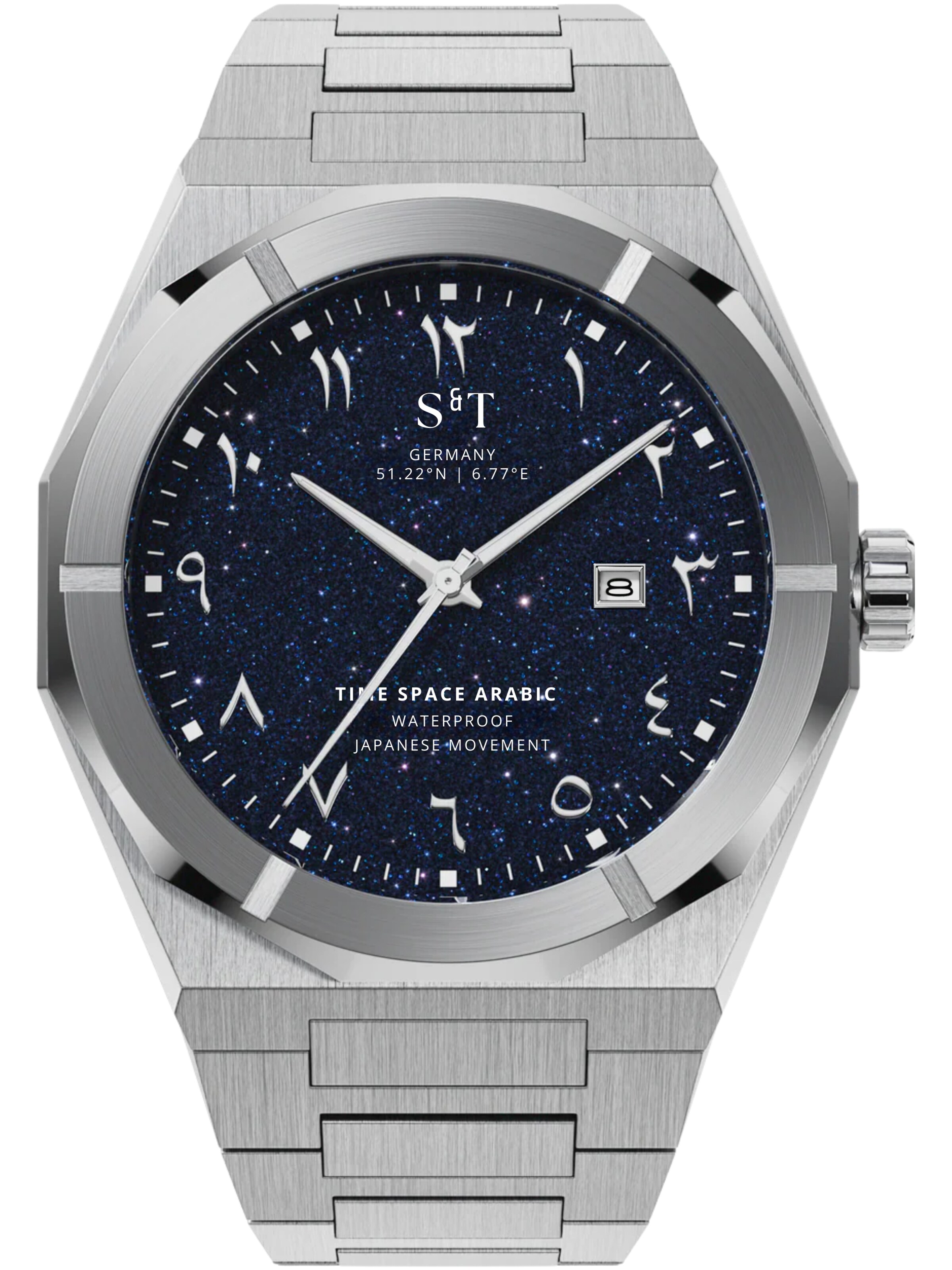 S&T Design Analog Watch 'TIME SPACE ARABIC' in Silver: front