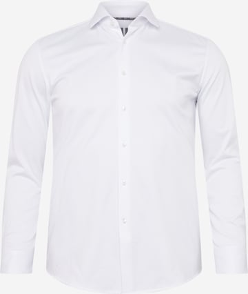 Coupe slim Chemise business 'HANK' BOSS Black en blanc : devant