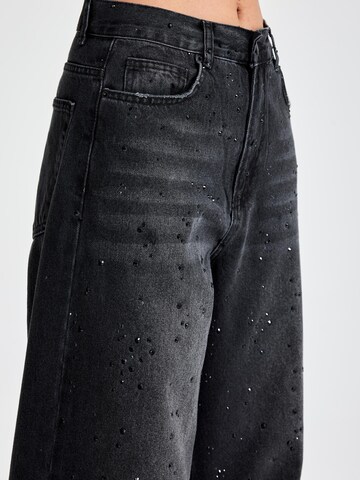 IT'S BASIC Loose fit Jeans 'RHINESTONE MID RISE LOOSE JEANS' in Black
