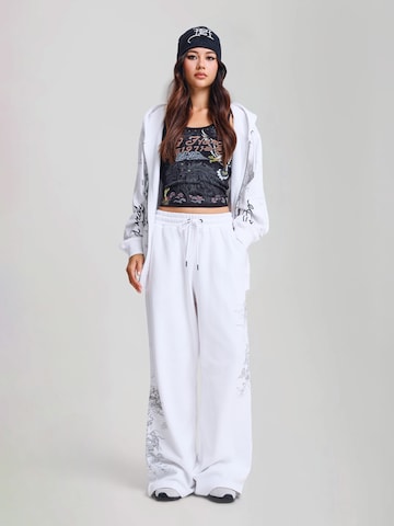 Wide leg Pantaloni 'Gothic Dragon' di Ed Hardy in bianco