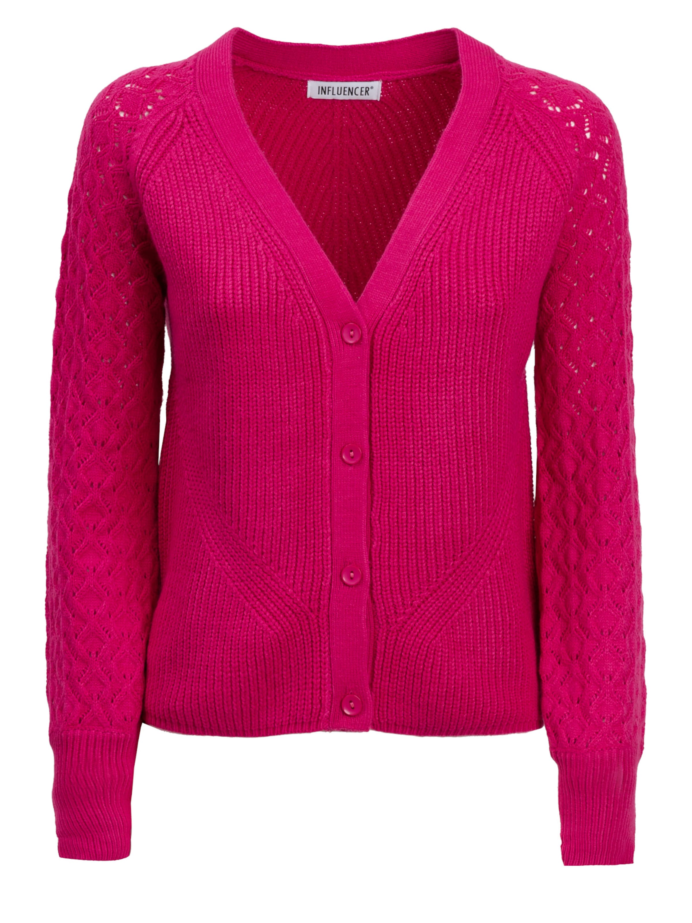 rozā Influencer Adīta jaka: no priekšpuses