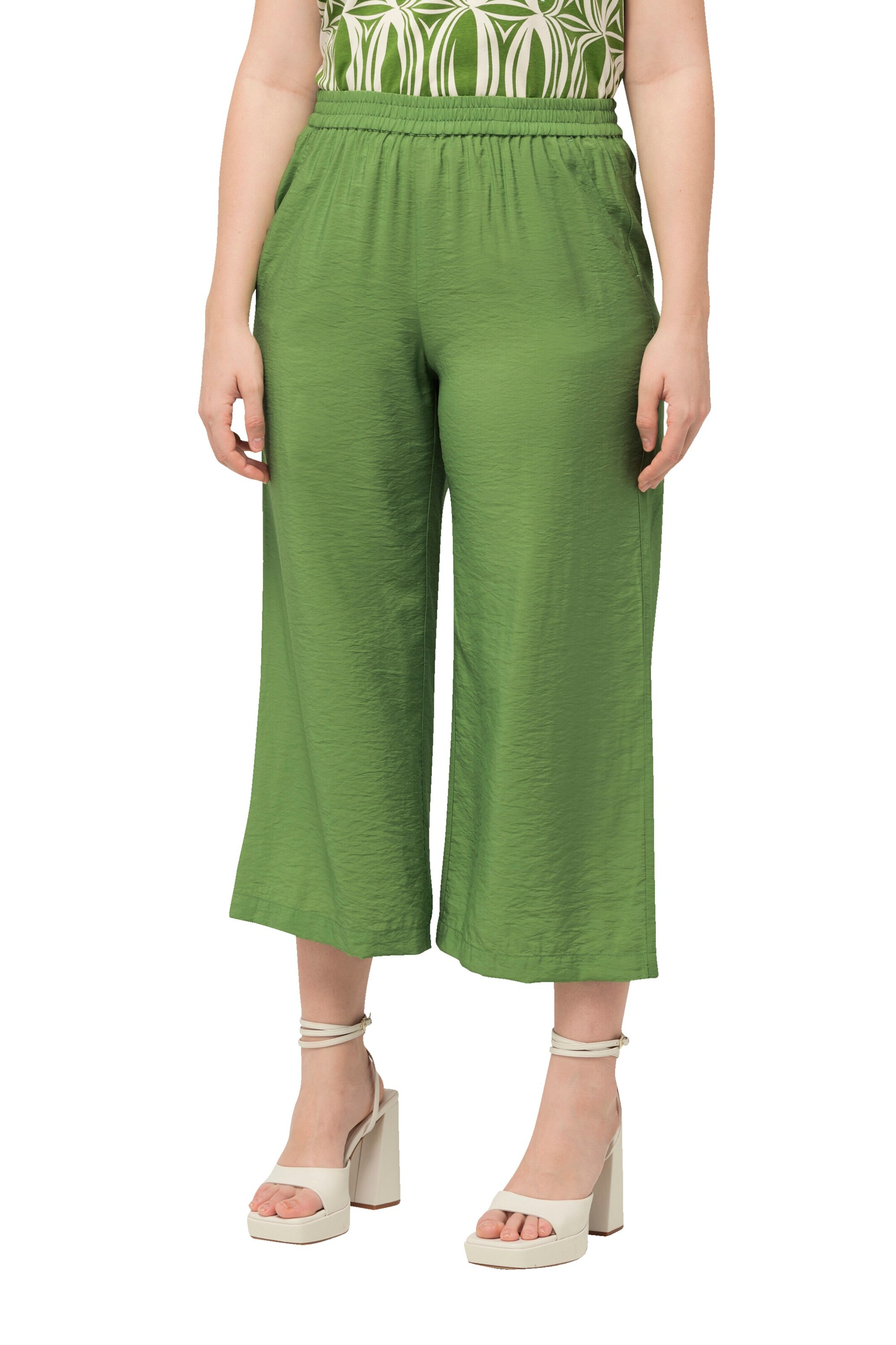 Ulla Popken Wide leg Broek in Groen: voorkant