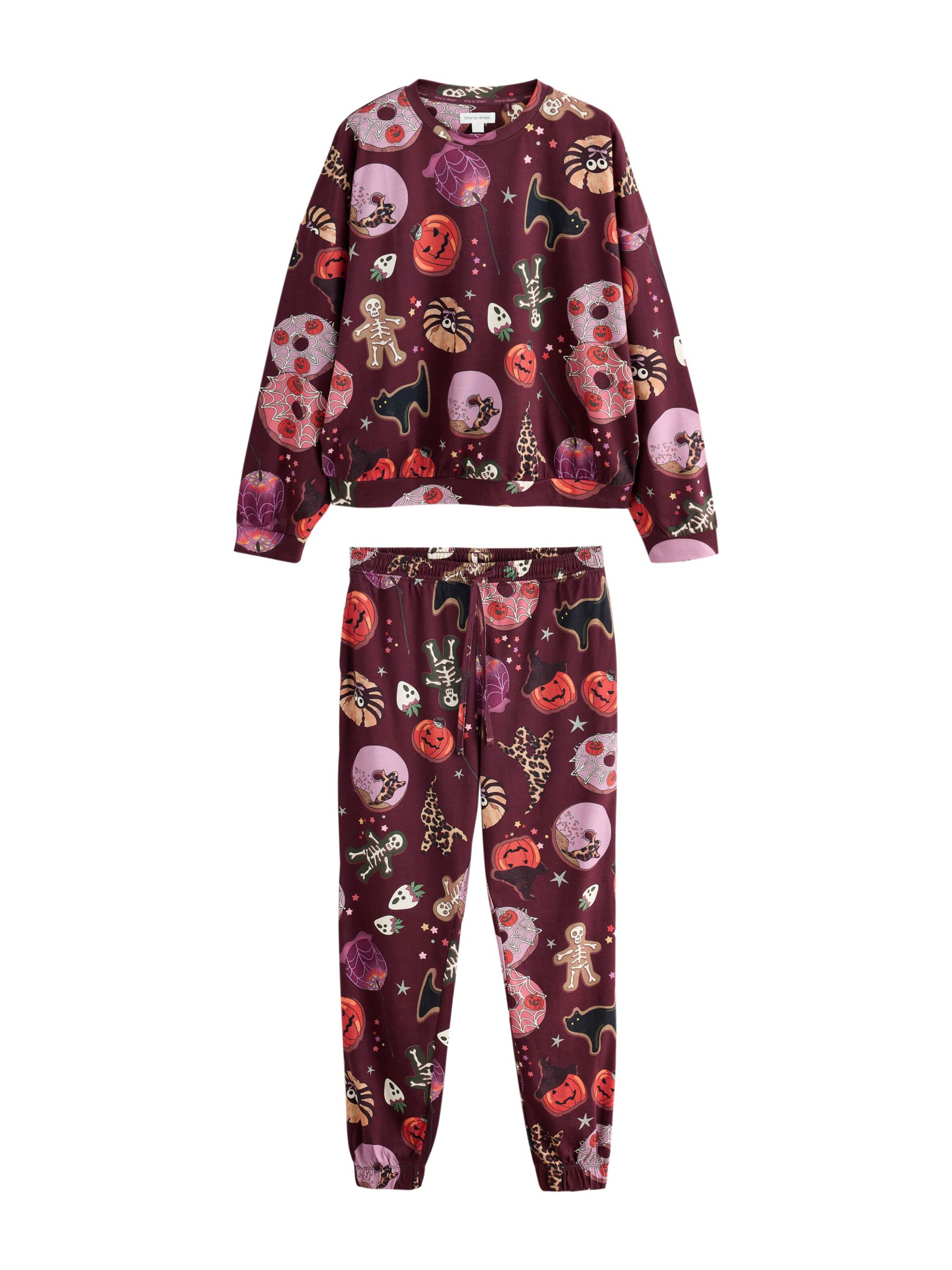 Next Pyjamas i XS/regular i lyselilla / mørkeorange / burgunder / sort, Produktvisning