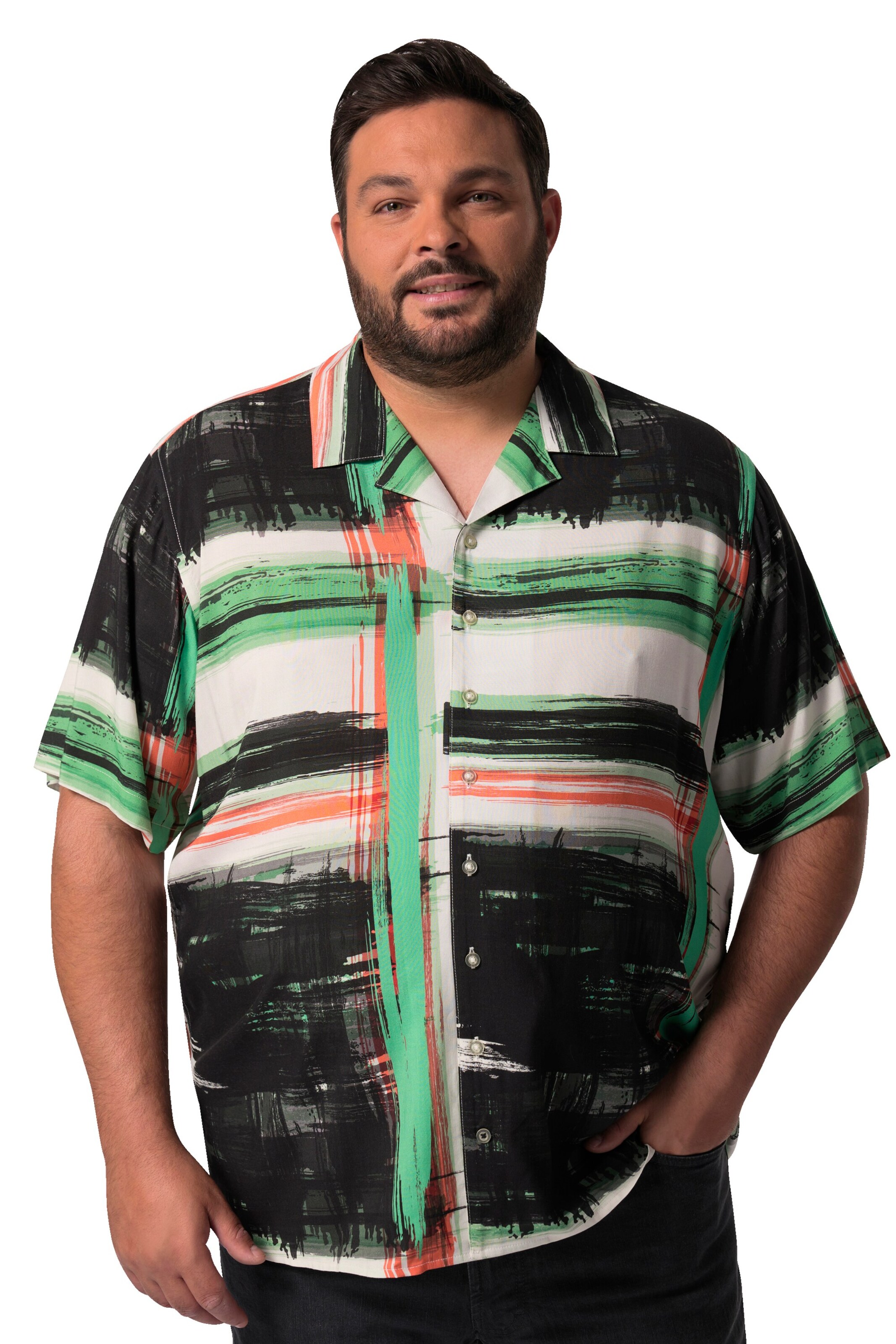 Men Plus Regular Fit Hemd in Schwarz: Vorderseite