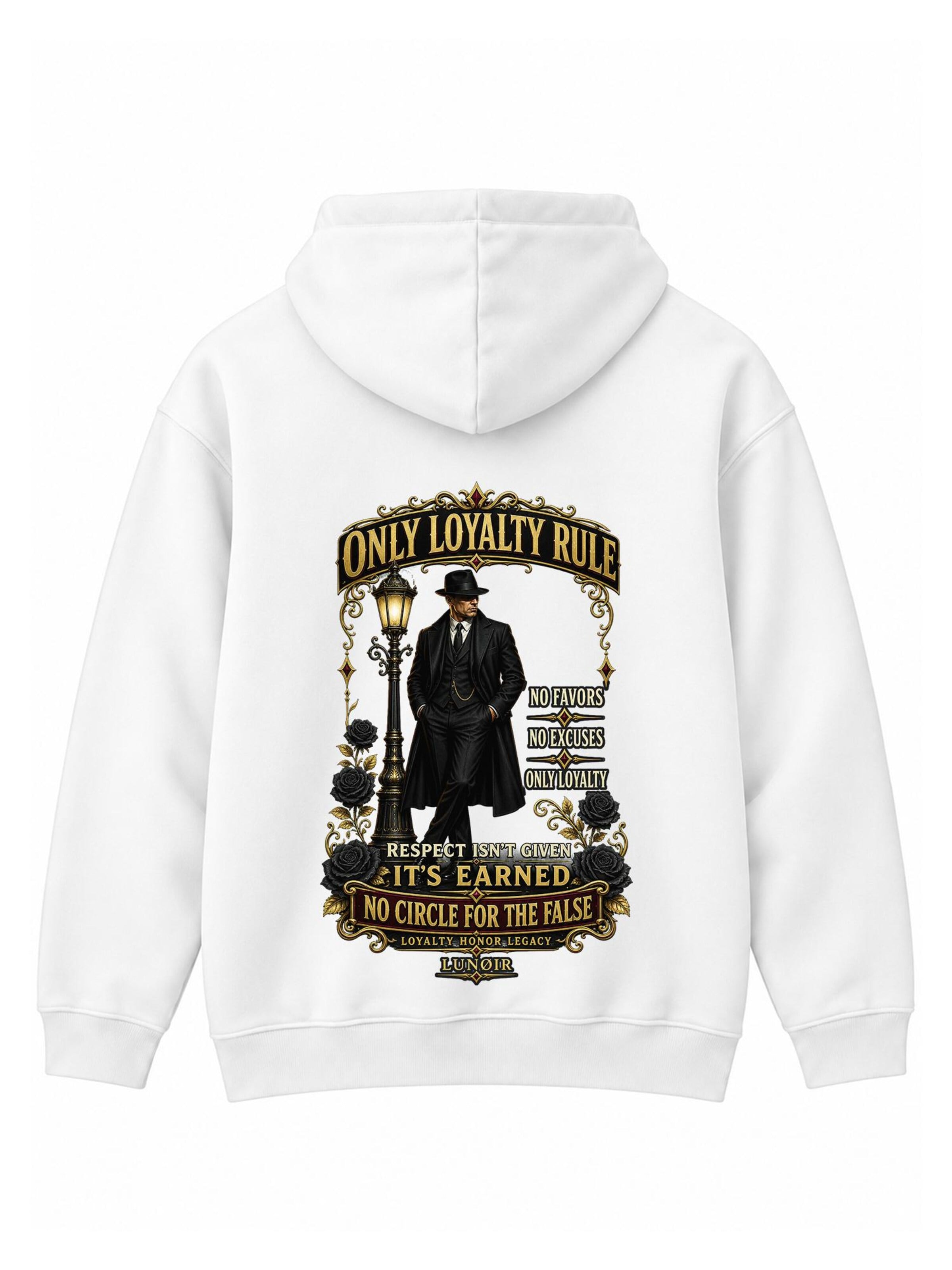 LUNØIR Studio Sweatshirt 'Only Loyalty Rule' in Wit: voorkant